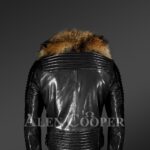 Men's Motorcycle Biker Jacket With Detachable Raccoon Fur Collar in Black -Alen Cooper side Back view