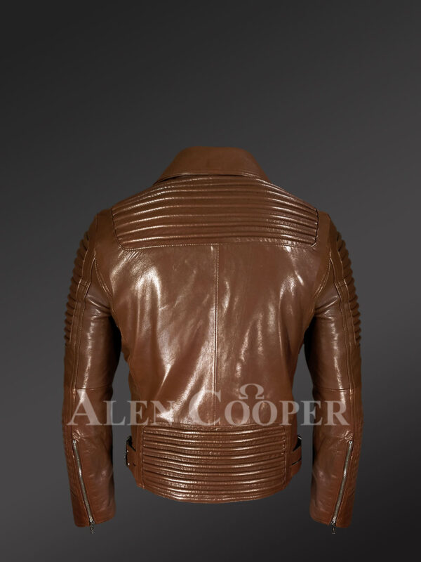 Men’s Italian Leather Moto Biker Jacket - Alen Cooper back side view