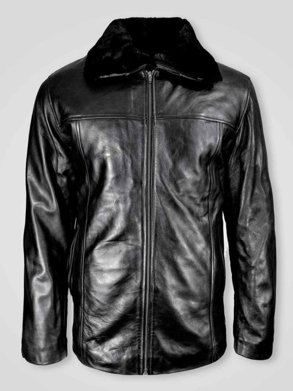 MEN’S PURE LEATHER JACKET WITH ZIPOUT SHEARLING COLLAR