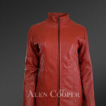 Covered Neck Leather Jacket with Satin Glace Texture new