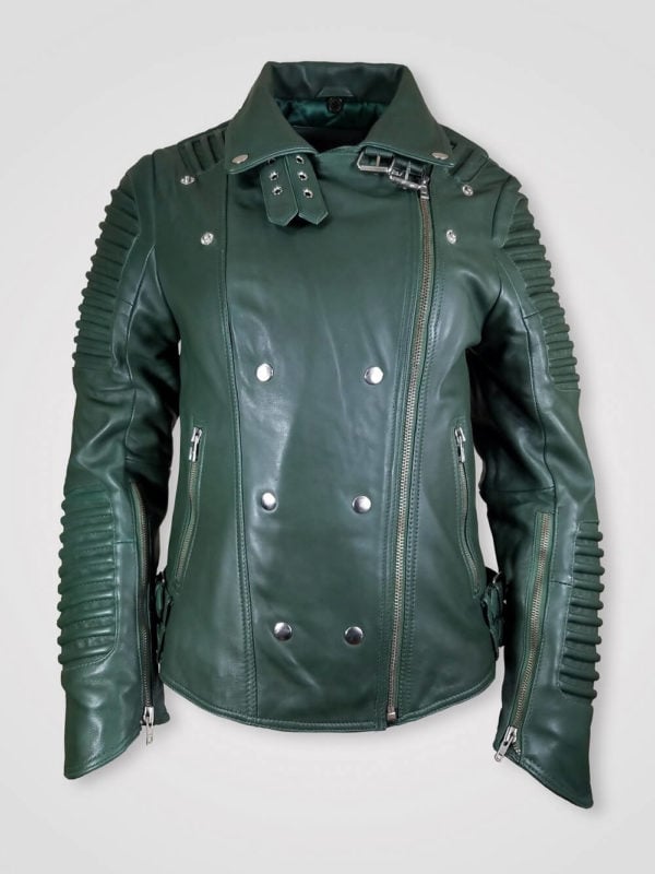 LAPEL COLLAR LEATHER JACKET WITH ZIPPED POCKETS