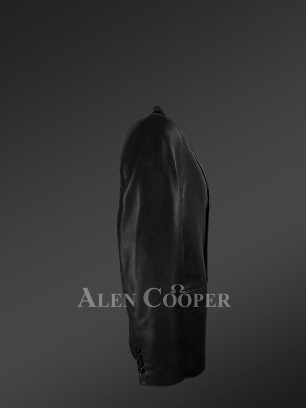 Men's Tan Dressy Leather Jacket - Alen Cooper balck side view