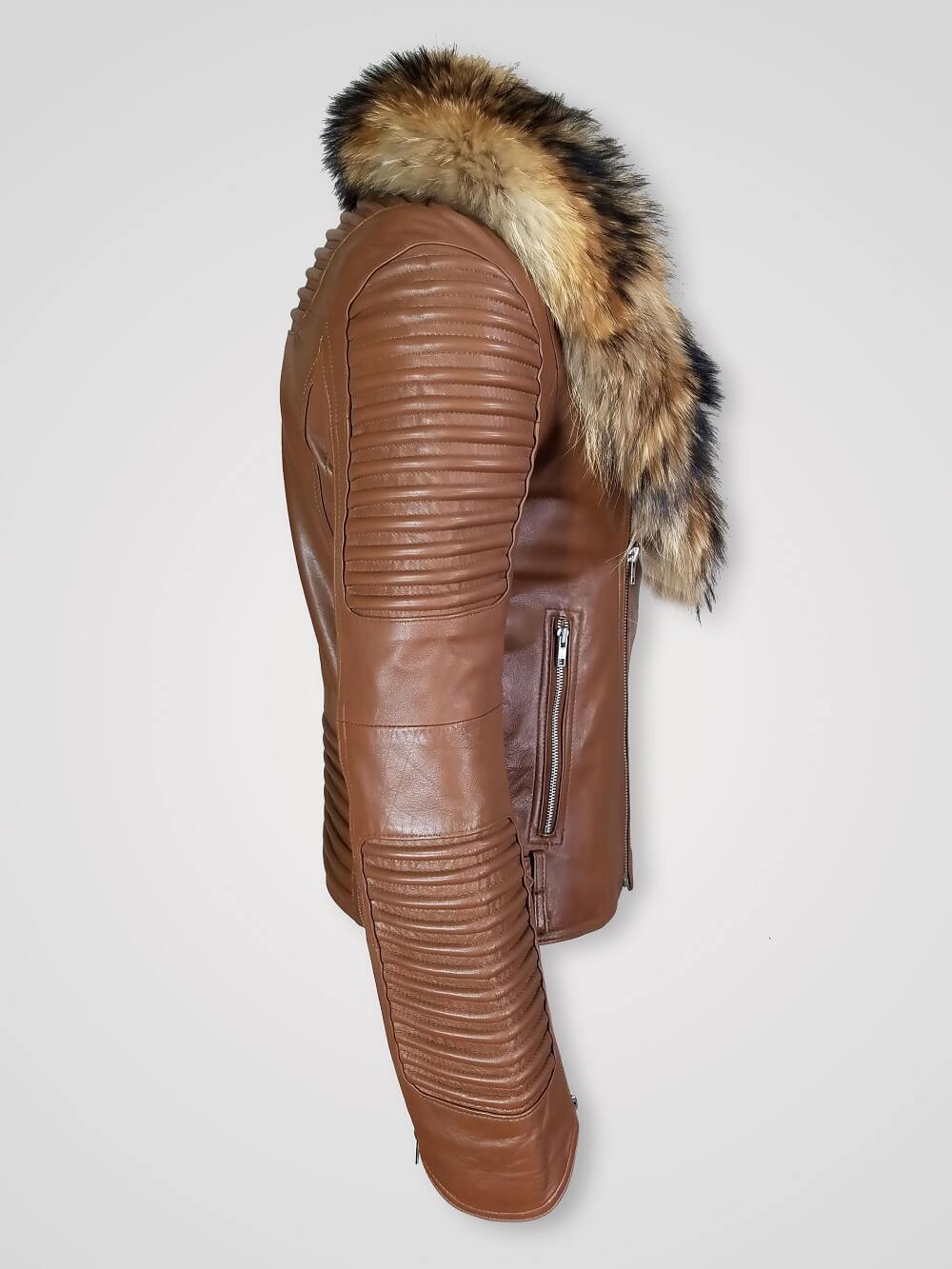 Men's Motorcycle Biker Jacket With Detachable Raccoon Fur ...