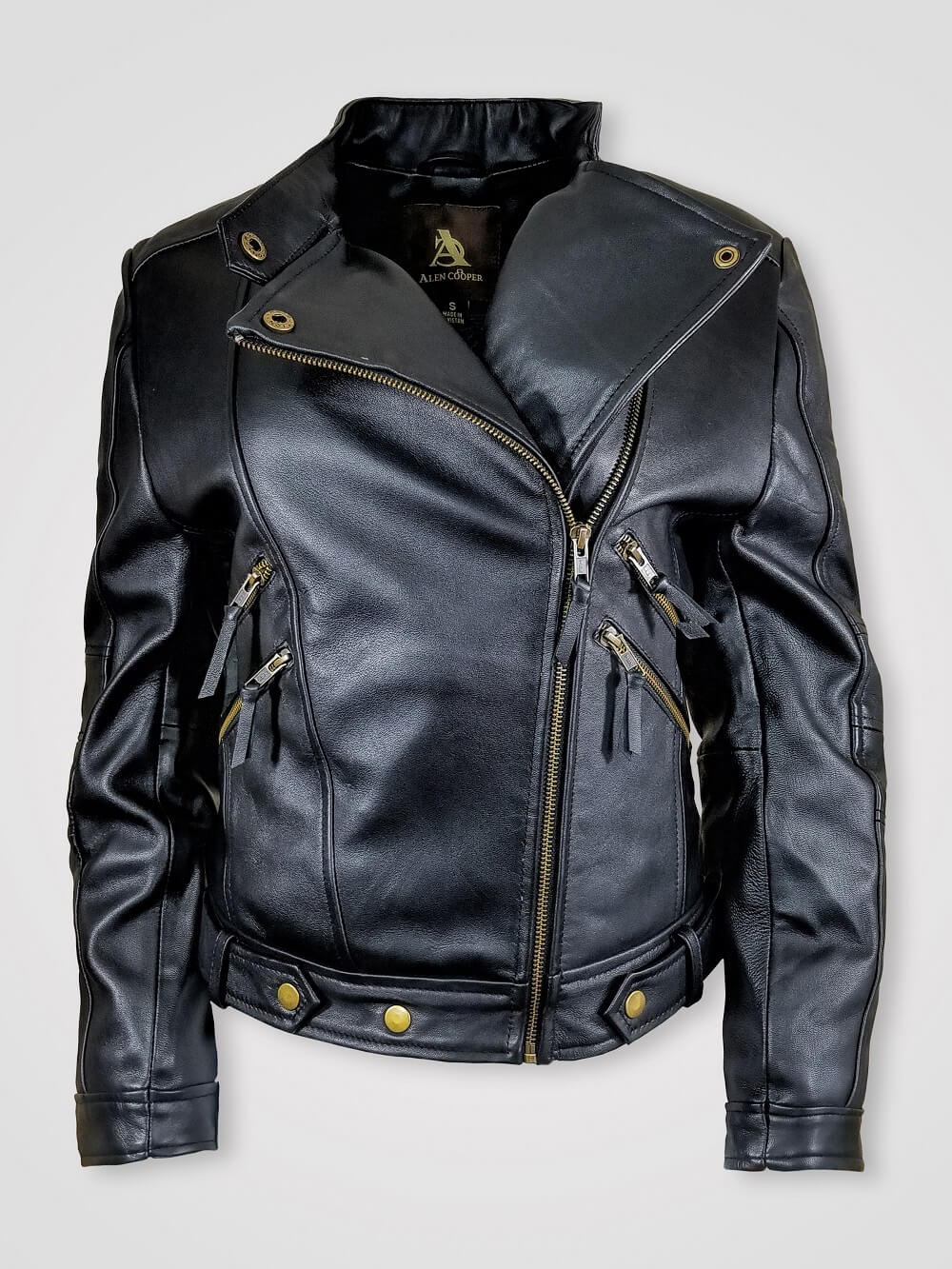 STYLISH LEATHER JACKET WITH ASYMMETRICAL ZIPPER CLOSURE FOR WOMEN