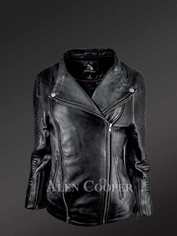 Stunning-Black-Pure-Leather-Jacket-With-Lapel-Collar-New