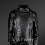 Stunning-Black-Pure-Leather-Jacket-With-Lapel-Collar-New- view