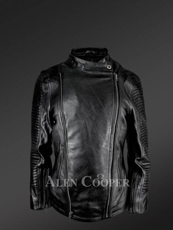Stunning-Black-Pure-Leather-Jacket-With-Lapel-Collar-New- view