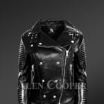 Women's Motorcycle Biker Jacket with Piped Sleeves in Black new