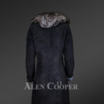 Women’s Tuxedo Merino Shearling with Silver Fox Fur in Coffee new modle back view