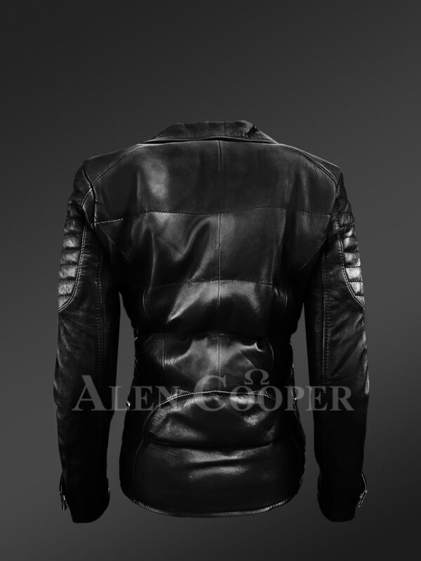 Women’s Quilted Black Motorcycle Biker Jacket - Alen Cooper Back side view