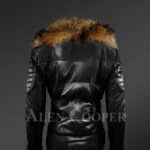 Women’s Quilted Black Motorcycle Biker Jacket with Detachable Raccoon Fur Collar new Back side view