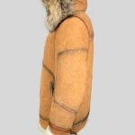 Cowboy styled real shearling winter outerwear with hood Side view