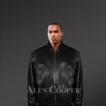 Stylish semi-bomber black leather jacket for men's new