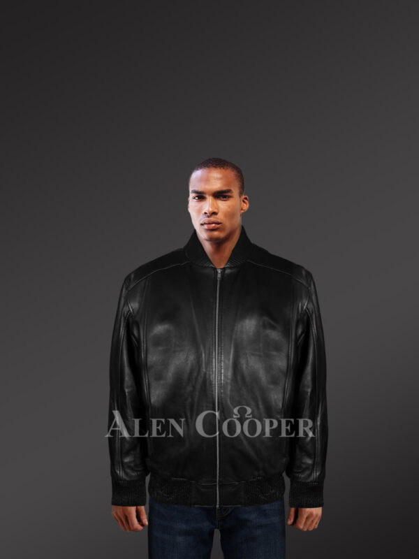 Stylish semi-bomber black leather jacket for men's new