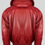 WINE COLOR PURE LEATHER JACKET WITH REAL FUR HOOD BAckside view