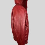 WINE COLOR PURE LEATHER JACKET WITH REAL FUR HOOD Side view