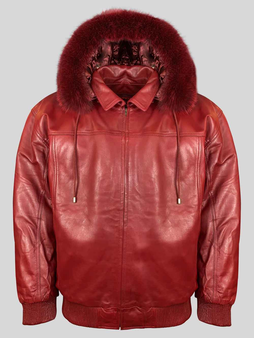 leather bomber with fur hood
