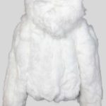 Snow-white real fur outerwear with hood Back side view