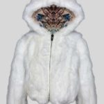 Snow-white real fur outerwear with hood