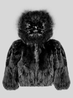 Black rabbit fur winter outerwear for kids