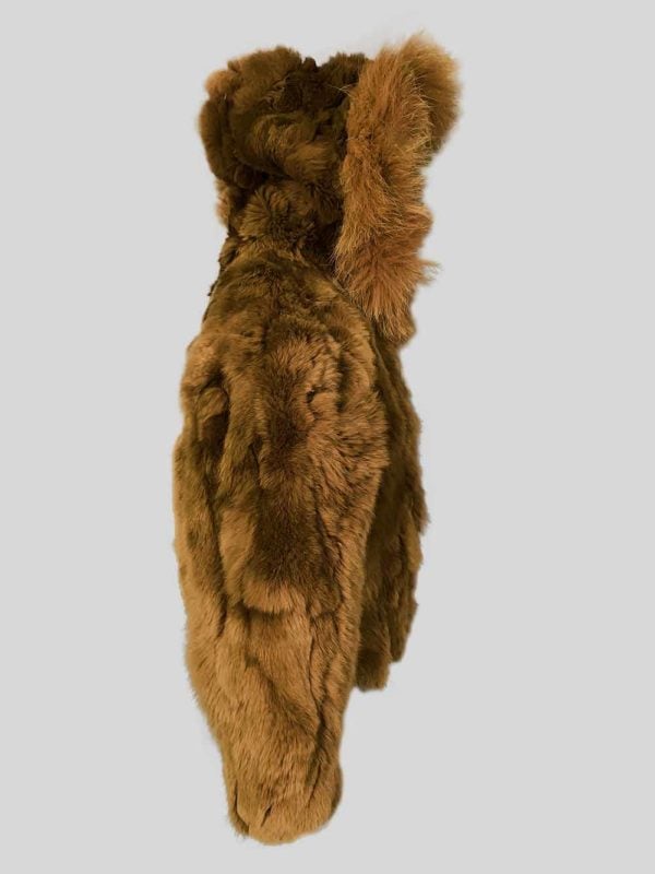 Double tone whisky color real rabbit fur outerwear Backside view