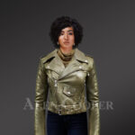 Grey Real Leather Moto Jacket for Women new with model