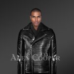 Men’s Quilted Black Leather Motorcycle Jacket with Model