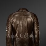 New Men’s Goodspeed Quilted Coffee Leather Motorcycle Jacket back side view