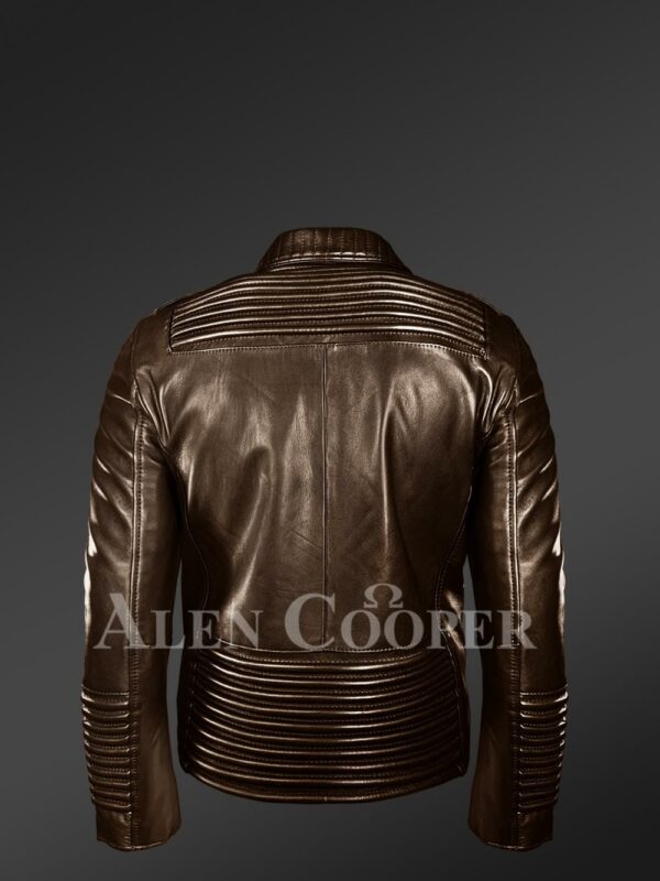 New Men’s Goodspeed Quilted Coffee Leather Motorcycle Jacket back side view