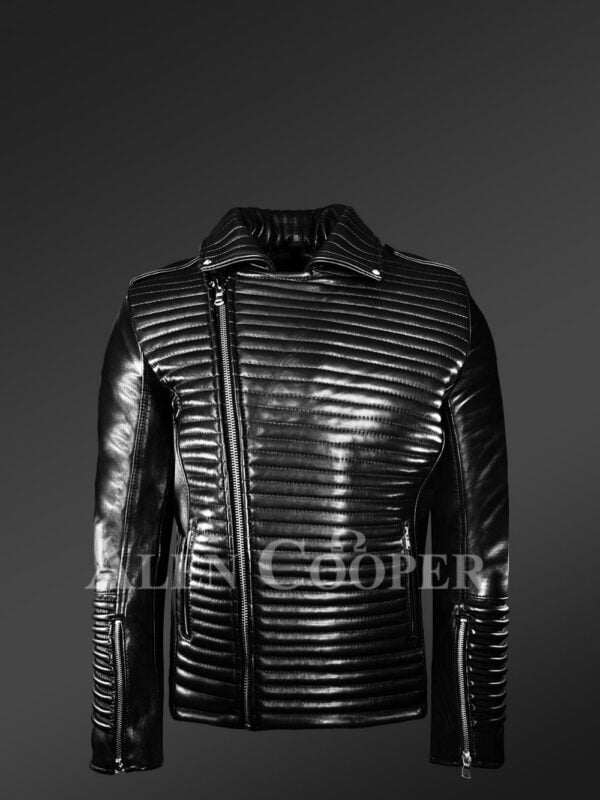 New Men’s Quilted Black Leather Motorcycle Jacket