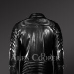 New Men’s Quilted Black Leather Motorcycle Jacket Back side view