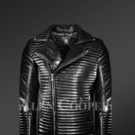 New Men’s Quilted Black Leather Motorcycle Jacket view