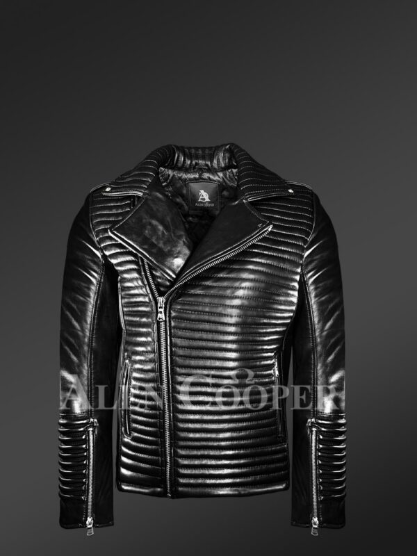 New Men’s Quilted Black Leather Motorcycle Jacket view