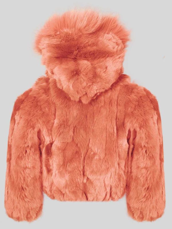 Orange colored real rabbit fur winter outerwear for kids backside view