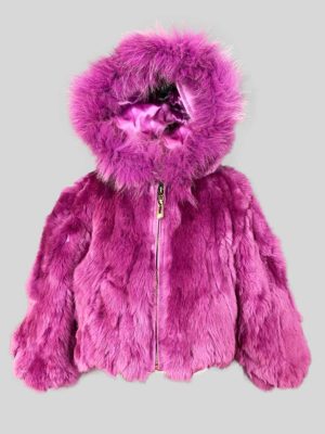 Soft purple fur outerwear for child with hood