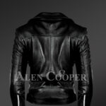 Women’s Leather Motorcycle Jacket in Black New back side view