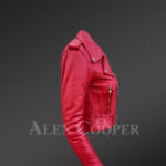 Real leather double-breasted Moto biker jacket for women in Red New side view