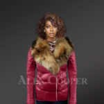 Women's Puffy Motorcycle Jacket With Fur in Wine new