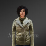 Women's Puffy Motorcycle Jacket in Olive - Alen Cooper