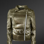 Women's Puffy Motorcycle Jacket in Olive Alen Cooper