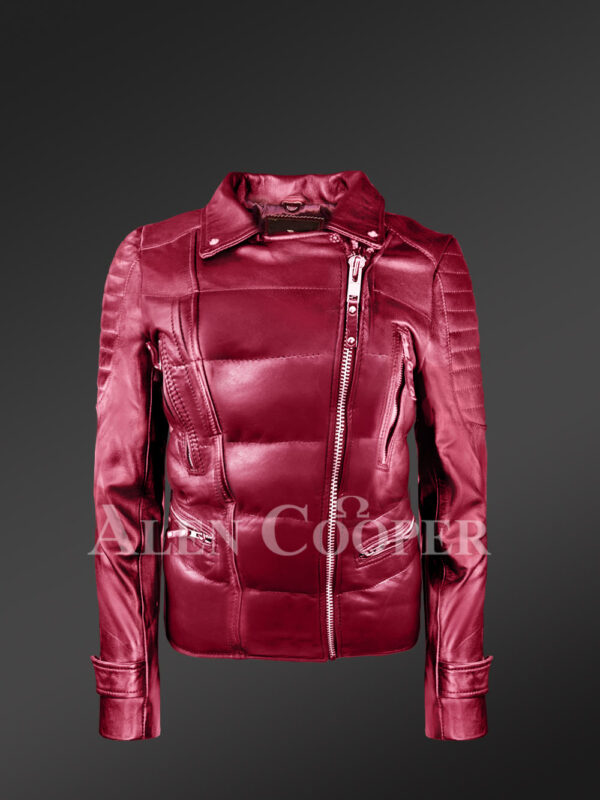 Women's puffy motorcycle jacket in wine -Alen Cooper