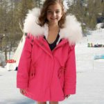 Beautiful kid’s parka with fur hood in punch pink