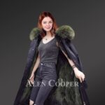 Solid long black parka with raccoon fur collar for women new