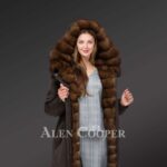 Women’s Winter Long Black Parka With Fox Fur Trim Hood new