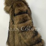 A real and perfect raccoon fur winter vest with hood for women Side view