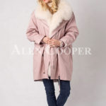 Long and comfortable super warm fur hooded winter parka for women in pink