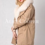 Long and comfortable super warm fur hooded winter parka for women side view