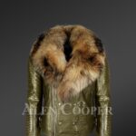 New Real raccoon fur collar asymmetrical zipper closure real leather jacket