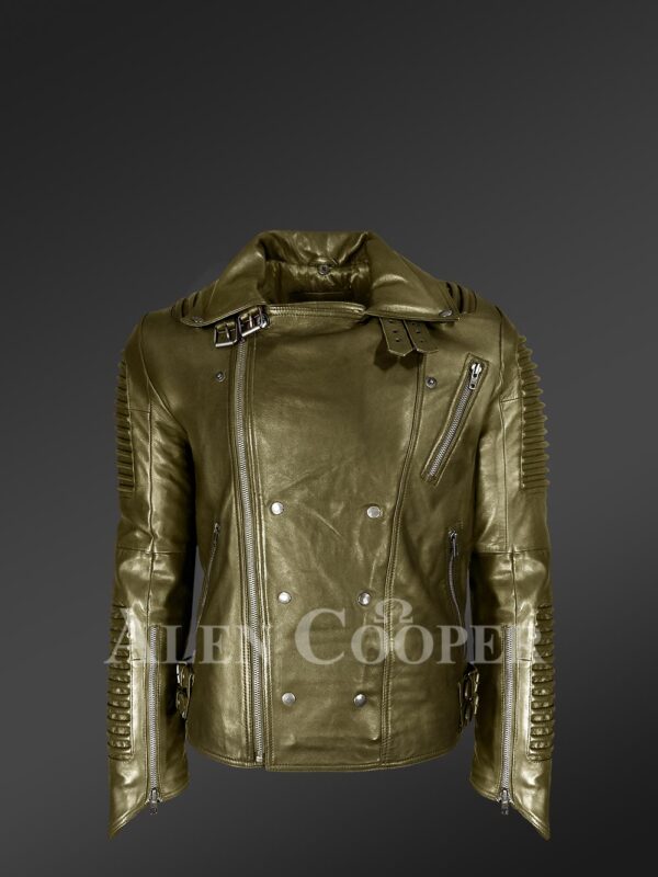 New Super stylish real leather winter biker jacket with lapel collar