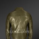 New Super stylish real leather winter biker jacket with lapel collar back view